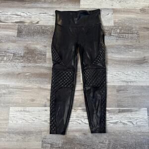 SPANX Faux Leather Leggings Black Quilted Moto High Rise Large